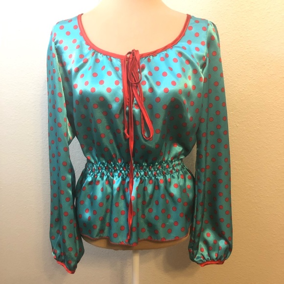 Vintage 70s polka dot blouse - Picture 1 of 7